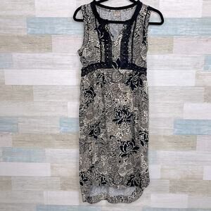 HOLDING HORSES Anthropologie Floral Lace Midi Dress Beige Black Womens 4